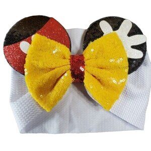 Mickey Mouse Ears Headband Turban Sequins Hair Bow Spa Head Wrap Hair Care Baby
